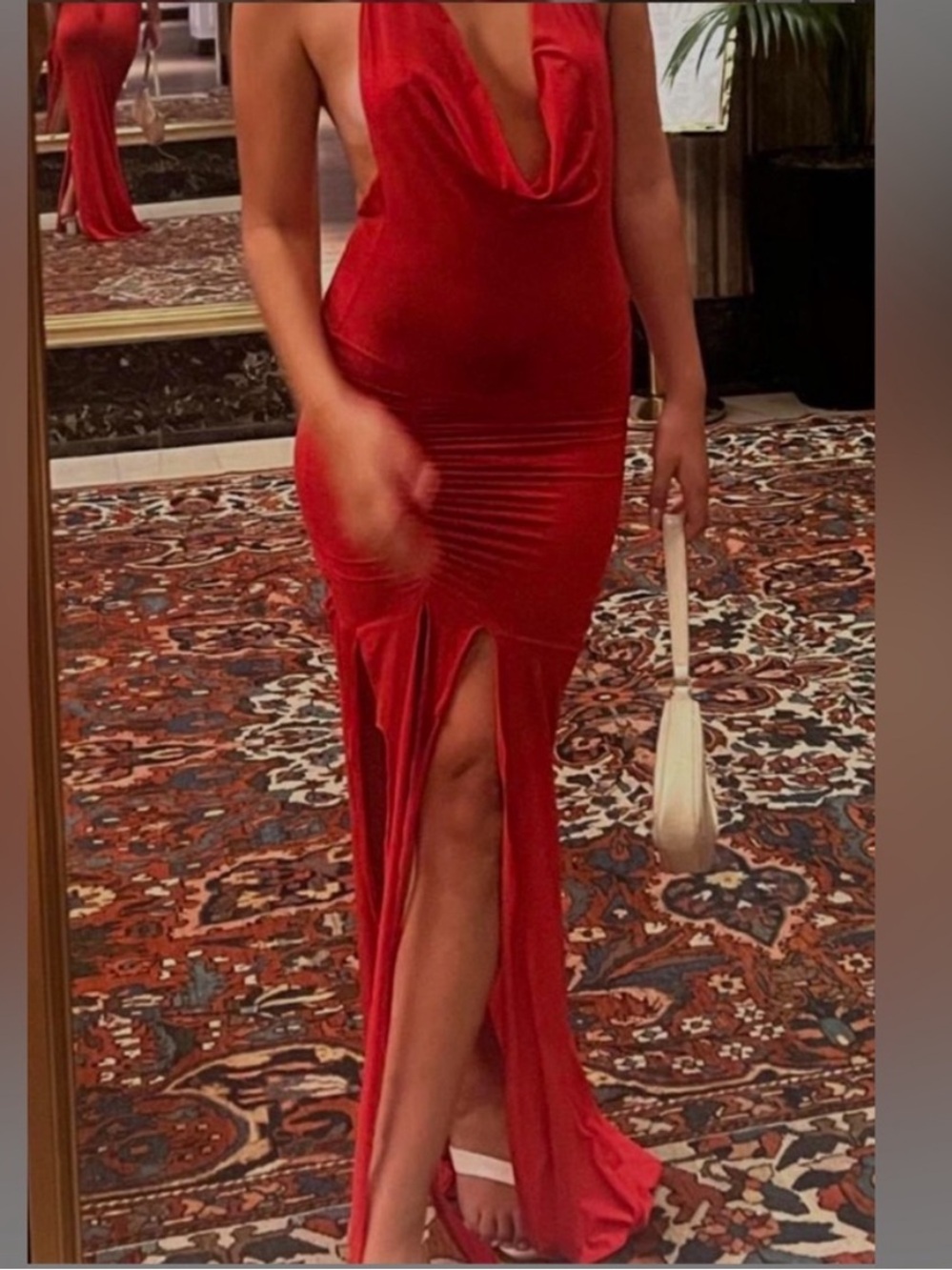 Indah JLO Red Backless Halter Slit Maxi Dress size small like new - Picture 3 of 4